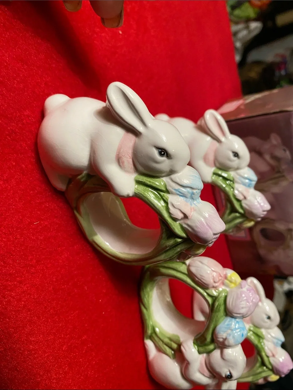 Vintage Mervy ‘s Pastel Bunny Napkin Ring Set Of 4 - Pink, Green, Blue